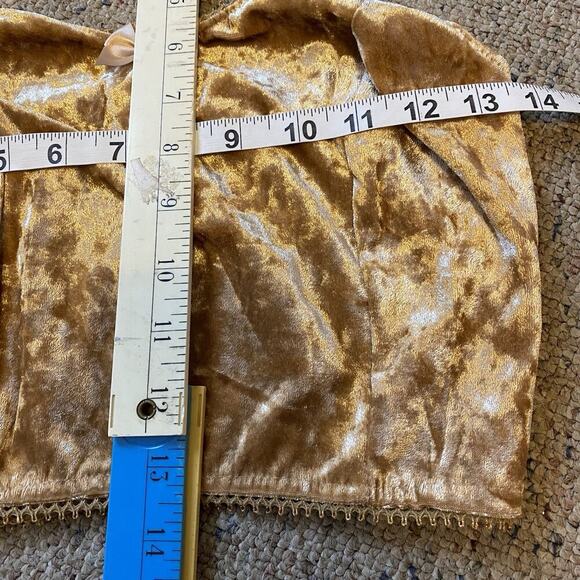 Y2K Feminine Sexy Pajamas Shorts Camisole CroppedTop Gold Velour Bow Romantic XS - Picture 2 of 8